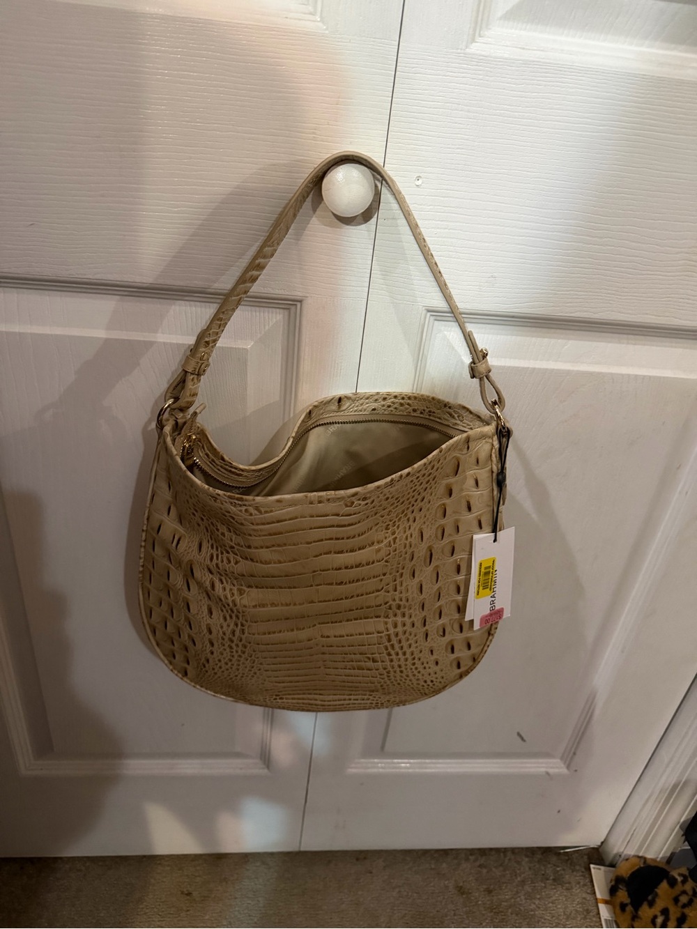 Brahmin Beige Croc-Embossed Shoulder Bag